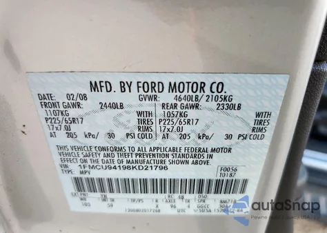 2008 Ford Escape Limited z USA, uszkodzony, nr VIN 1FMCU94198KD21796